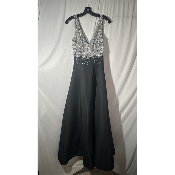 NWT $1095 Sachin & Babi [ 2 ] Caterina Sequin V-neck Gown in Black Silver‎ - Picture 7 of 15